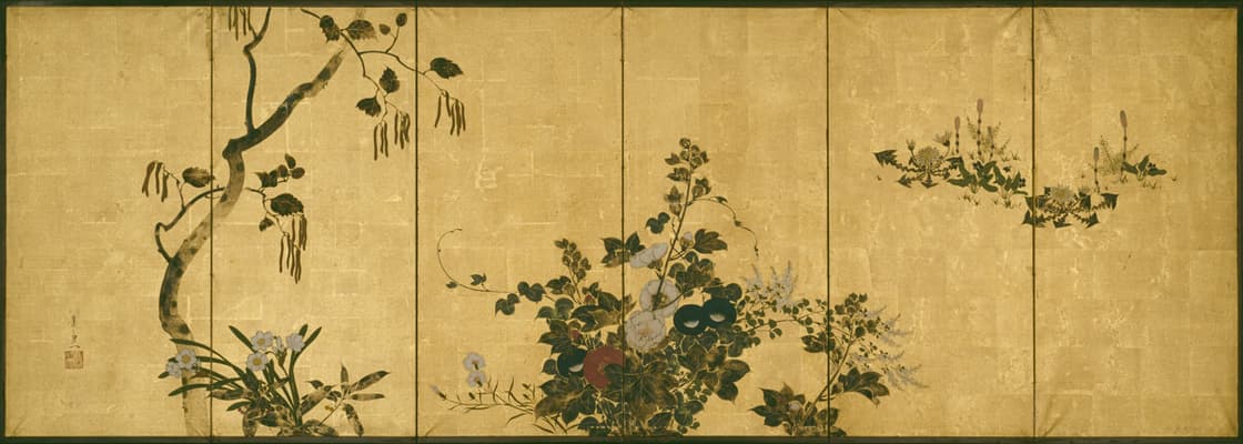 秋冬花卉図