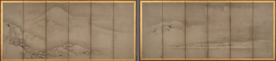 富士三保清見寺図屏風