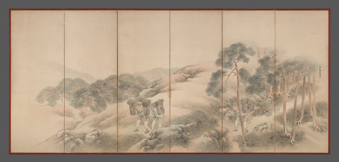 山樵漁夫図屏風