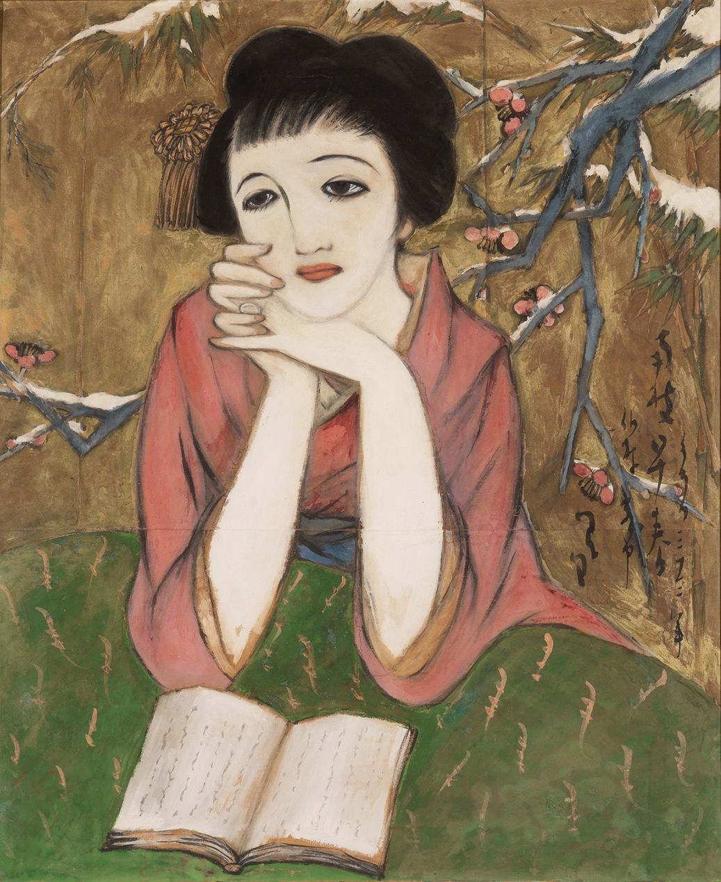 竹久夢二《南枝早春》（1933年、夢二郷土美術館）。出典：夢二郷土美術館「新収蔵品《南枝早春》」