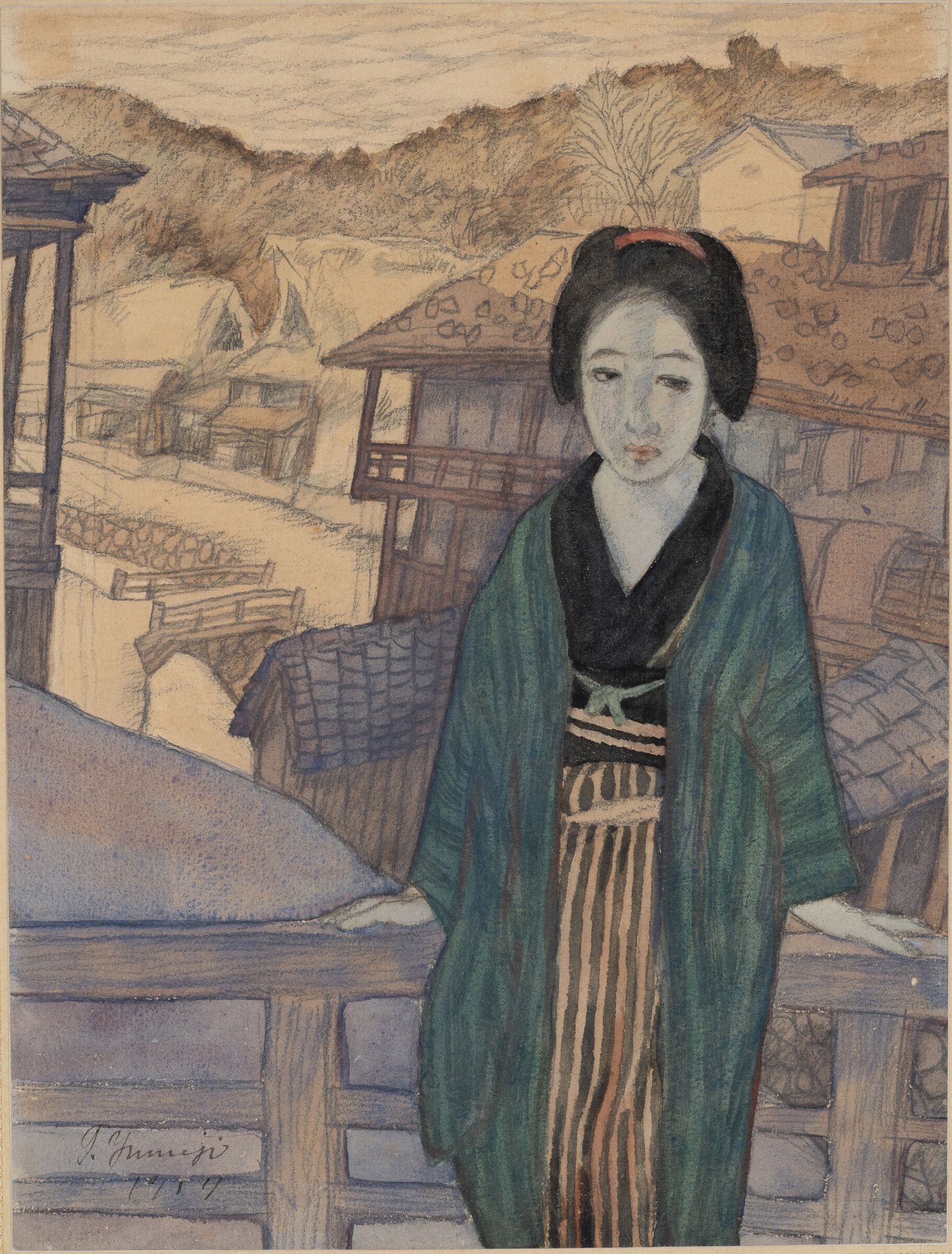 竹久夢二《湯の街》（1917年、金沢湯涌夢二館）。出典：金沢湯涌夢二館（金沢ミュージアムプラス「湯の街」）