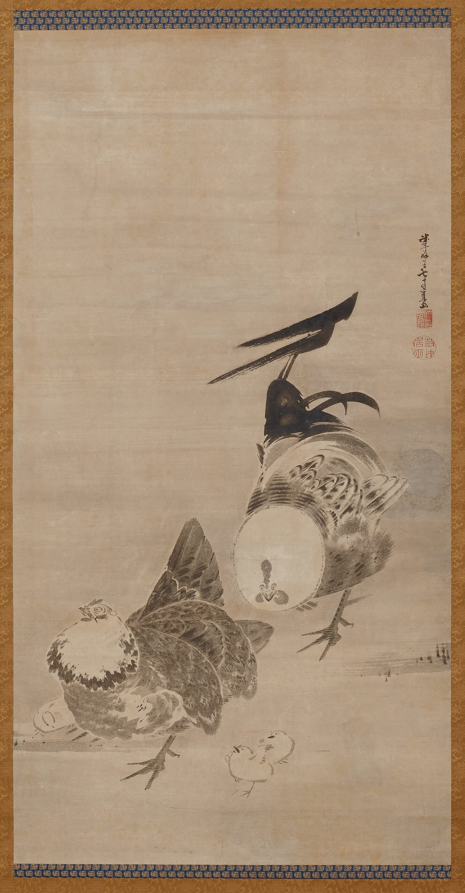 群鶏図(双幅) 右幅