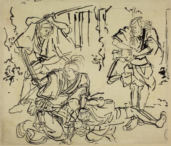 戦う武者（下絵）