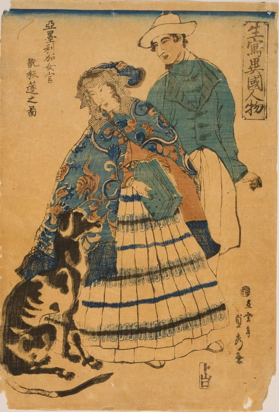 生写異国人物　亜墨利加女官翫板遂之図
