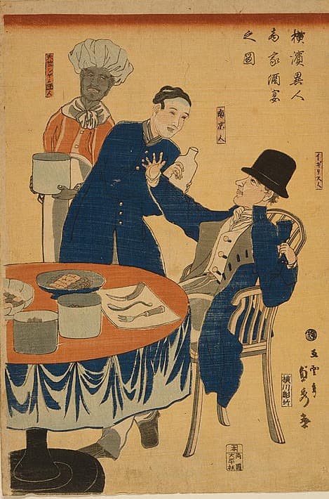 横浜異人商家酒宴之図