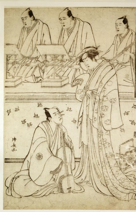 初代三枡徳次郎の夕霧・四代目松本幸四郎の伊左衛門（校合摺）