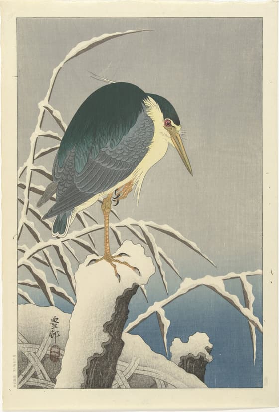 雪中の五位鷺（川口版）