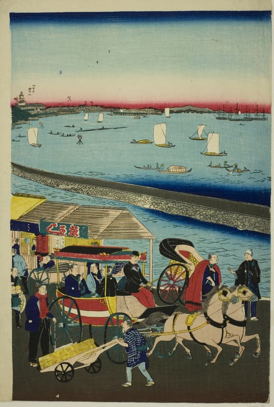 東京八ツ山下海岸蒸気車鉄道之図
