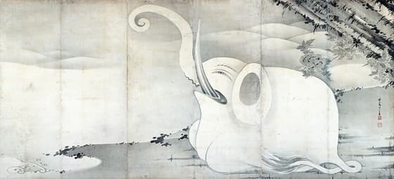 象と鯨図屏風　右隻