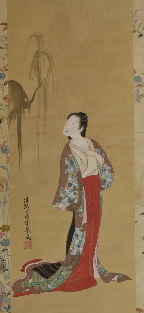 柳を見る美人