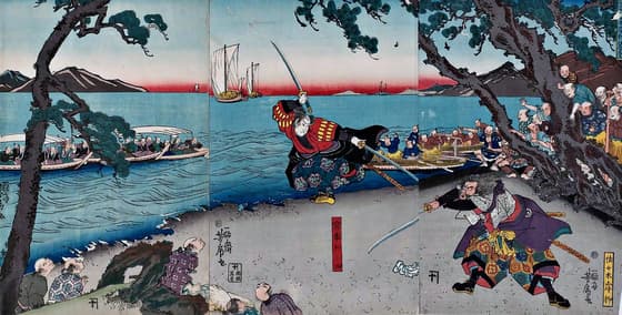 巌流島　宮本武蔵佐々木小次郎試合之図