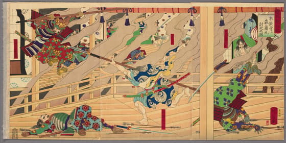 本能寺ニ森蘭丸討死之図