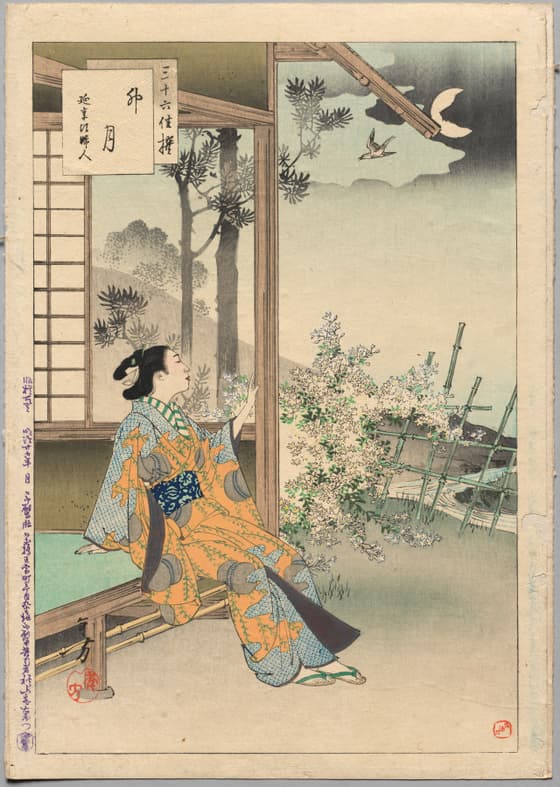 三十六佳撰　卯月　延享頃婦人