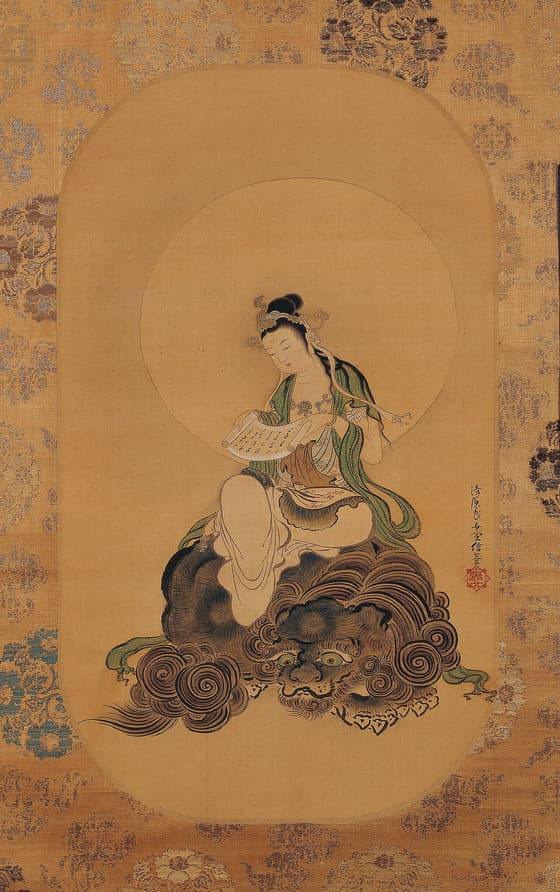 獅子に文殊図