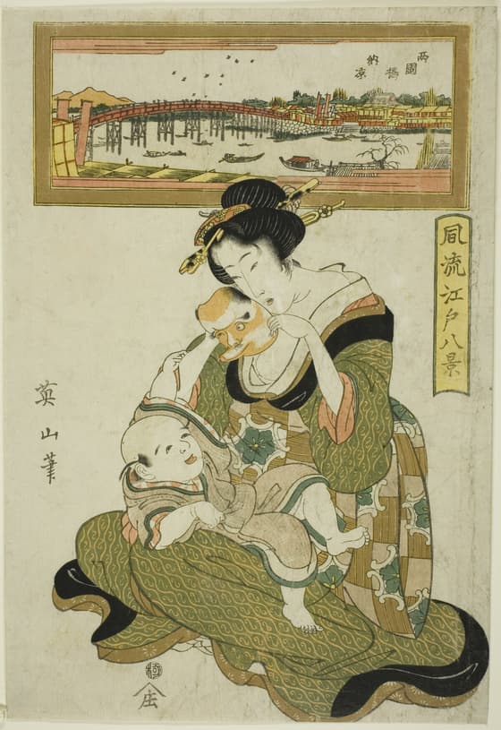 Enjoying the Evening Cool at Ryogoku Bridge (Ryogokubashi noryo), from the series "Fashionable Eight Views of Edo (Furyu Edo hakkei)"