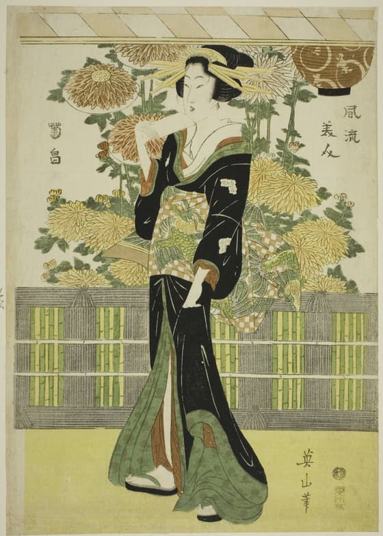 Fashionable Beauties in a Chrysanthemum Garden (Furyu bijin kikubatake)