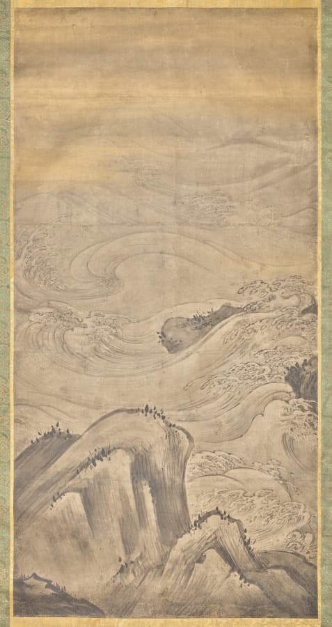 岩に波図