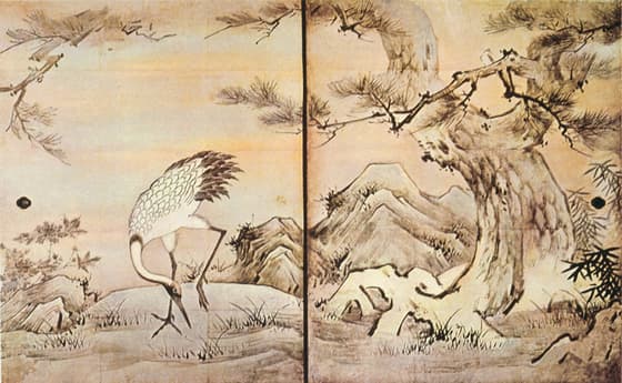 聚光院花鳥図（室中北面 松に鶴）