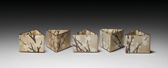 Set of Five Serving Bowls (Mukozuke) with Prunus Design