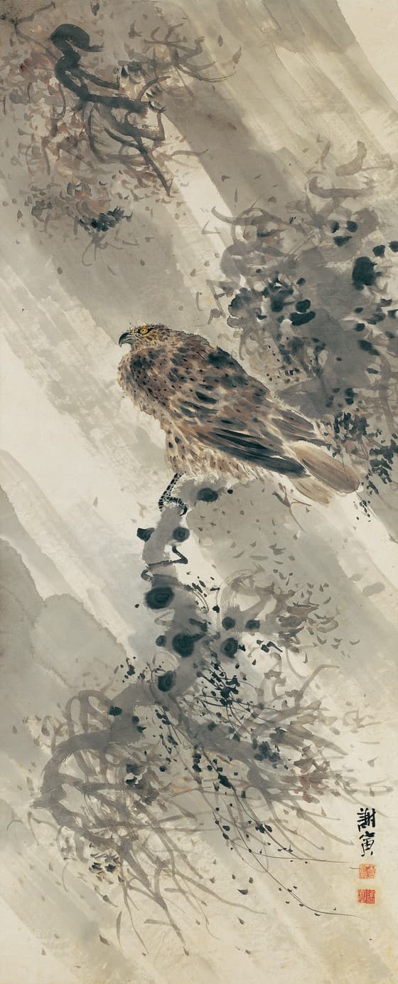 鳶鴉図（右幅）