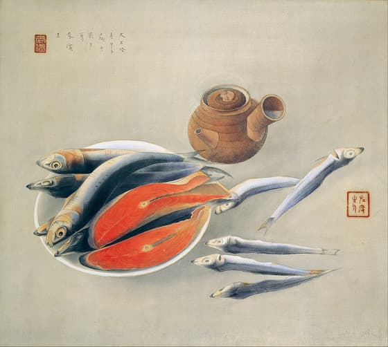 静物　鮭と鰯