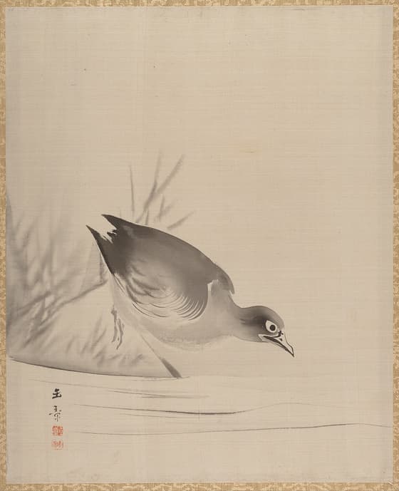 水辺に鳥図