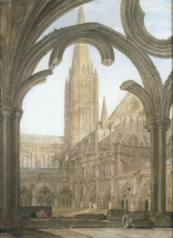 South view of Salisbury Cathedral from the Cloisters
