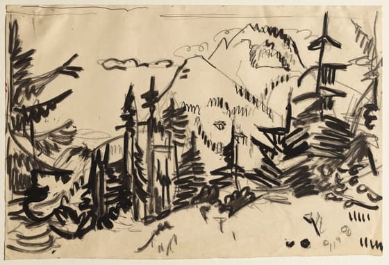 樅のある山の風景
