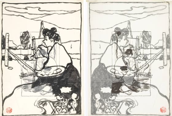 写生帖　風景を描く女／女と子ども