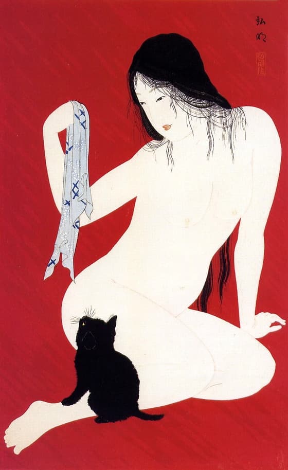 Takahashi Hiroshi: "Playing with a cat"