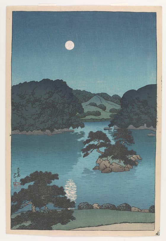 三菱深川別邸の図 月夜(大泉水)
