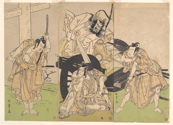 菅原伝授手習鑑 二代目市川八百蔵・二代目中島三甫右衛門・三代目市川海老蔵・九代目市村羽左衛門