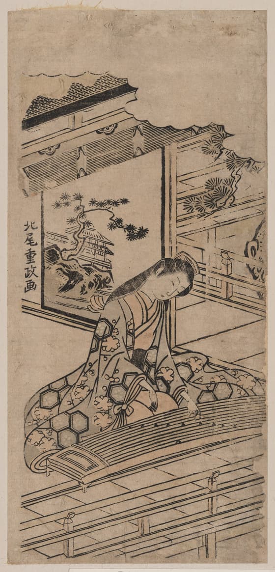 琴を弾く官女