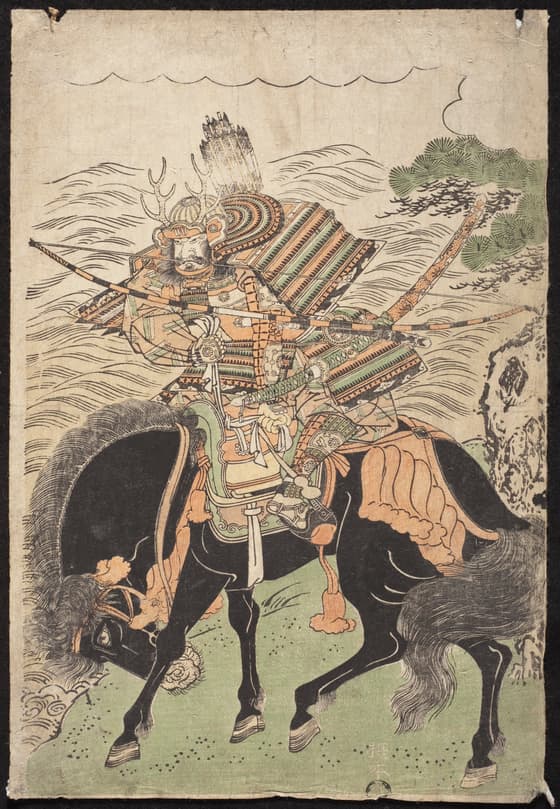 黒馬に乗る武者
