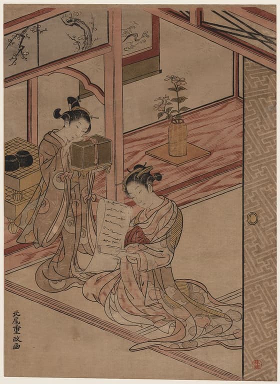 座敷の遊女と禿