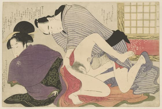 屏風のそばの芸者と恋人