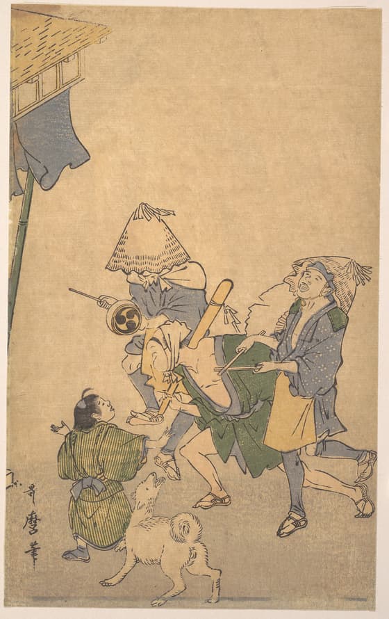 虚無僧の三人と子供