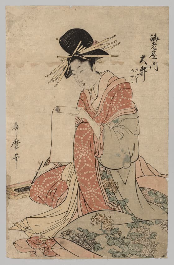 巻物を読む吉原の女