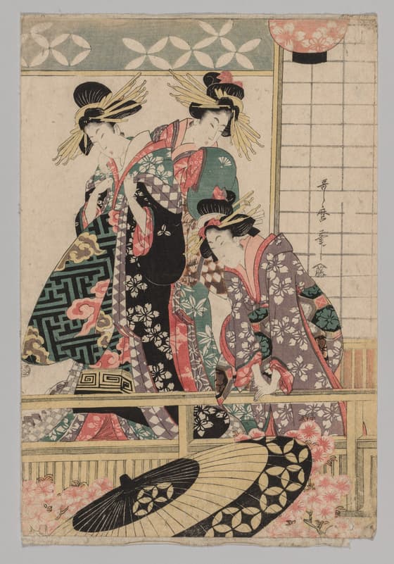 桜の下の遊女三人