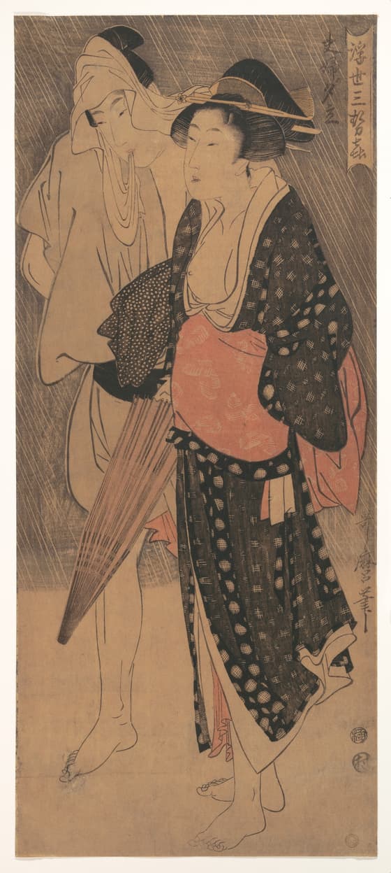 浮世三勢喜 夫婦ノ夕立