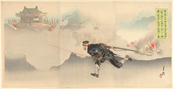 Onoguchi, de dood trotserend, om de poort van het vijandelijke fort op te blazen