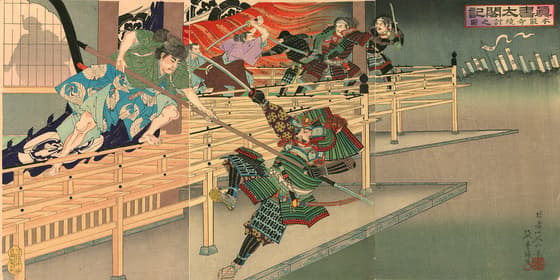 真書太閤記　本能寺焼討之図