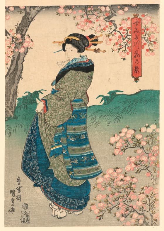 桜の下の女