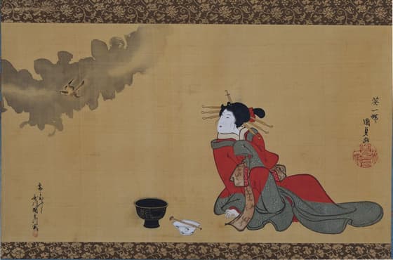 時鳥と横たわる美人