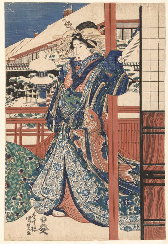 冬の庭の女