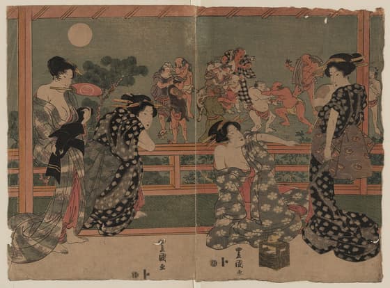 月夜に相撲を見る女