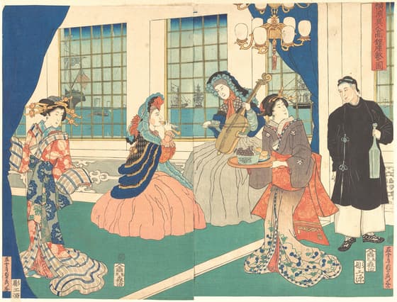『横浜異 人商館座敷之圖』