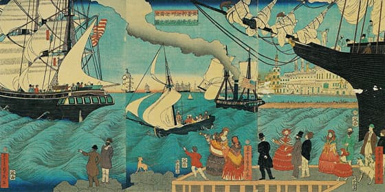 亜墨利加州加爾波尓尼亜港出帆之図
