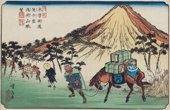 木曽街道　追分宿浅間山眺望（別摺）