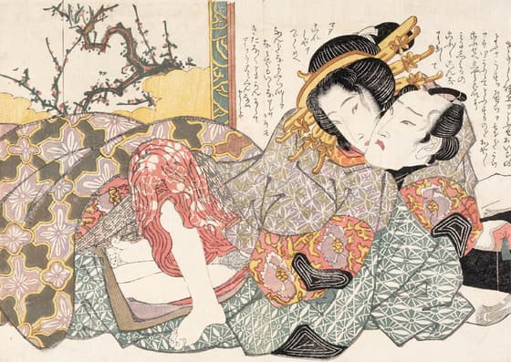 梅の絵と男女